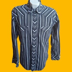 Vintage Lage Western SHirt Wrangler Cowboy Authentic Striped Snap Long Sleeve